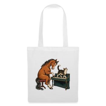 Pferd und Katze spielen Klavier - Stoffbeutel - Weiß - Vorne