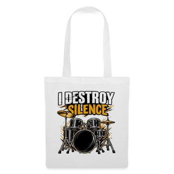 I Destroy Silence Schlagzeuger Funny Rock Band - Stoffbeutel - Weiß - Vorne