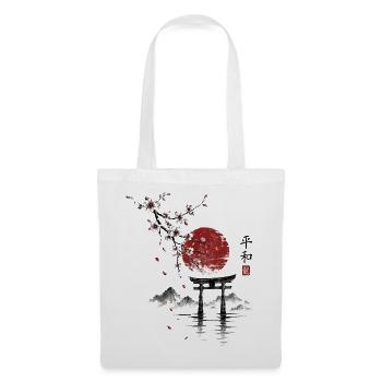Sakura Torii am roten Mond - Stoffbeutel - Weiß - Vorne