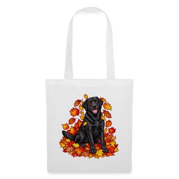 Schwarzer Labrador im Laubzauber - Stoffbeutel - Weiß - Vorne