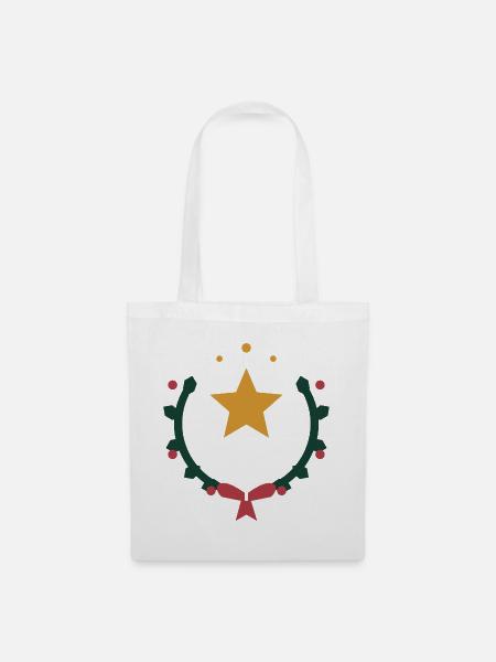 Weihnachtsstern im Kranz aus Winterzweigen - Stoffbeutel - Weiß