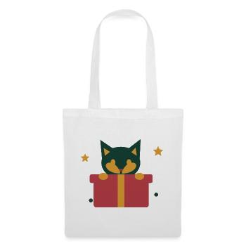 Neugierige Katze im Weihnachtsgeschenk - Stoffbeutel - Weiß - Vorne