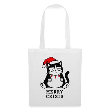 Merry Crisis lustiges Weihnachtskatzen-Meme - Stoffbeutel - Weiß - Vorne