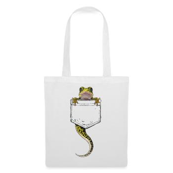 Grüner Gecko in einer falschen Trompe-l'oeil-Tasche - Stoffbeutel - Weiß - Vorne