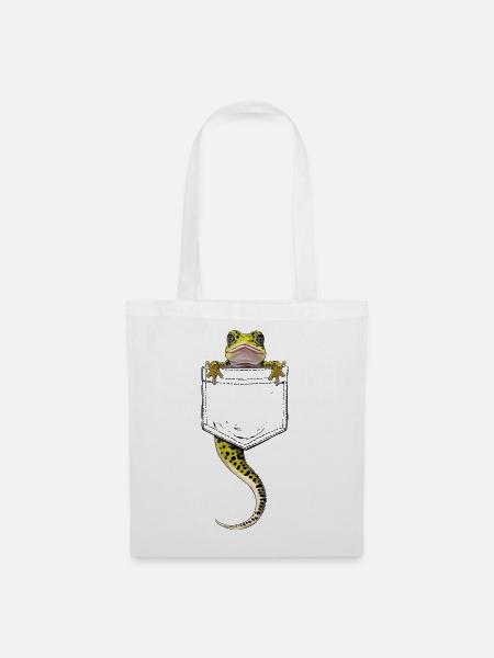 Grüner Gecko in einer falschen Trompe-l'oeil-Tasche - Stoffbeutel - Weiß