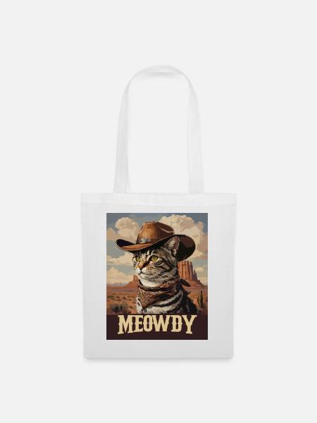 Western- und Wüsten-Meowdy Cowboy-Katze - Stoffbeutel - Weiß