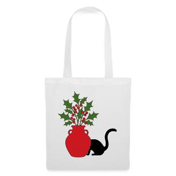 gatto_si_nasconde_dietro_vaso_con_agrifoglio - Stoffbeutel - Weiß - Vorne