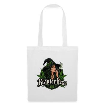 Rauchende Kräuterhexe Hanfblatt - Stoffbeutel - Weiß - Vorne