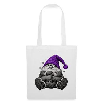 Weihnachtswichtel mit lila Wintermütze - Stoffbeutel - Weiß - Vorne