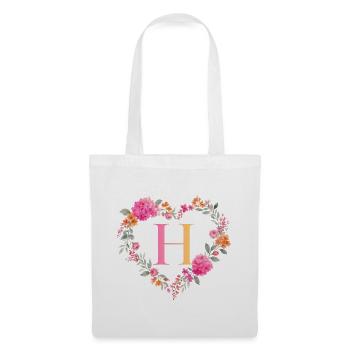 H Monogramm Blumen Herz personalisierbar - Stoffbeutel - Weiß - Vorne
