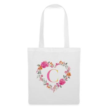 C Monogramm Blumen Herz personalisierbar - Stoffbeutel - Weiß - Vorne