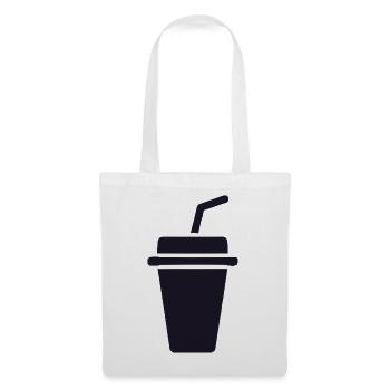 Kaffee-Becher Silhouette mit Stroh - Stoffbeutel - Weiß - Vorne