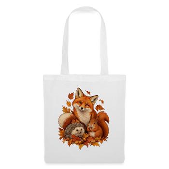 Herbst Waldtiere mit Fuchs Igel und Eichhörnchen - Stoffbeutel - Weiß - Vorne