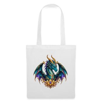Lotusdrache – Türkiser Fantasy-Drache in Gold - Stoffbeutel - Weiß - Vorne