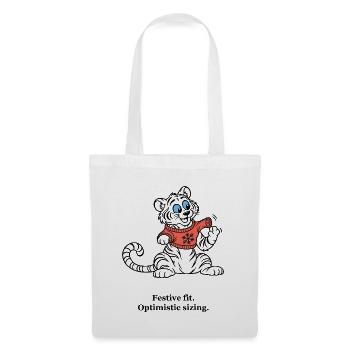 Christmas Tiger probiert einen optimistischen Pullover - Stoffbeutel - Weiß - Vorne