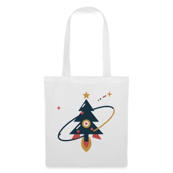 Tannenbaum auf Sternenreise – Weihnachtsrakete - Stoffbeutel - Weiß - Vorne