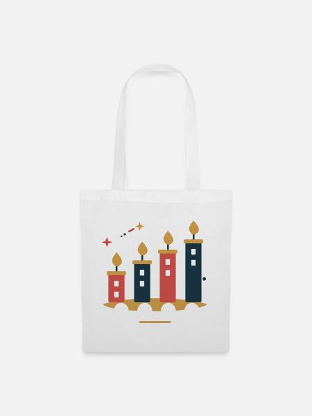 Adventstadt im Kerzenlicht – Weihnachtsmotiv - Stoffbeutel - Weiß