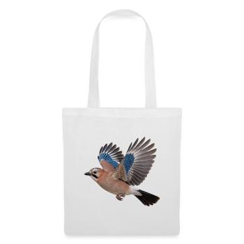 Eichelhäher im Flug – Waldvogel mit blauen Federn - Stoffbeutel - Weiß - Vorne