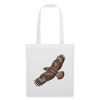 Mäusebussard im Flug – naturgetreues Vogelmotiv - Stoffbeutel - Weiß - Vorne
