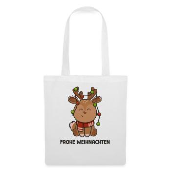 Rentier mit Lichterkette und Schal für Weihnachten - Stoffbeutel - Weiß - Vorne