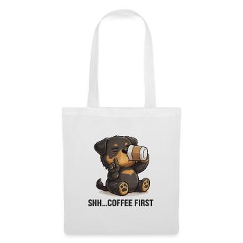 Rottweiler mit Kaffee und Spruch für Morgenmuffel - Stoffbeutel - Weiß - Vorne