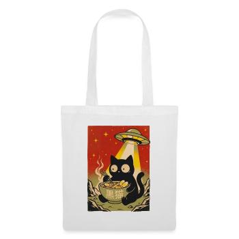 Schwarze Katze Ramen UFO Retro - Stoffbeutel - Weiß - Vorne