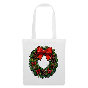 Weihnachtskranz mit roter Schleife - Stoffbeutel - Weiß - Vorne