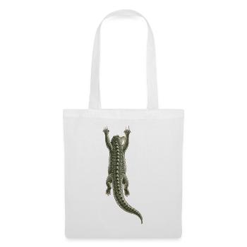 Krokodil auf dem Rücken hängend – Trompe-l'oeil-Effekt - Stoffbeutel - Weiß - Vorne