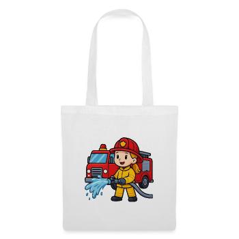 Feuerwehrmädchen mit Löschfahrzeug - Stoffbeutel - Weiß - Vorne