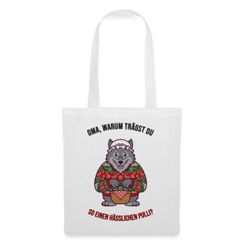 Hässlicher Weihnachtspullover – Wolf & Oma - Stoffbeutel - Weiß - Vorne