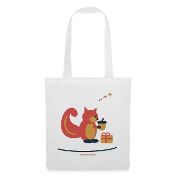 Eichhörnchen packt Nussgeschenke – Weihnachten - Stoffbeutel - Weiß - Vorne