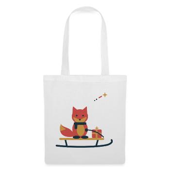 Fuchs auf dem Sternenschlitten – Wintermotiv - Stoffbeutel - Weiß - Vorne