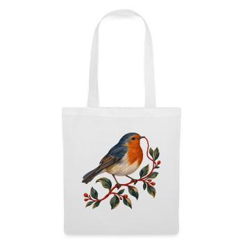 Rotkehlchen mit rotem Faden — Gartenvogel - Stoffbeutel - Weiß - Vorne