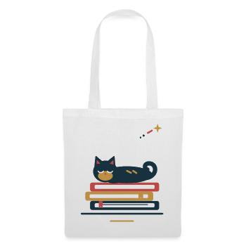 Katze schläft auf Büchern – gemütliche Lesepause - Stoffbeutel - Weiß - Vorne