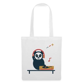 Panda am Plattenspieler – gemütliche Vinylpause - Stoffbeutel - Weiß - Vorne