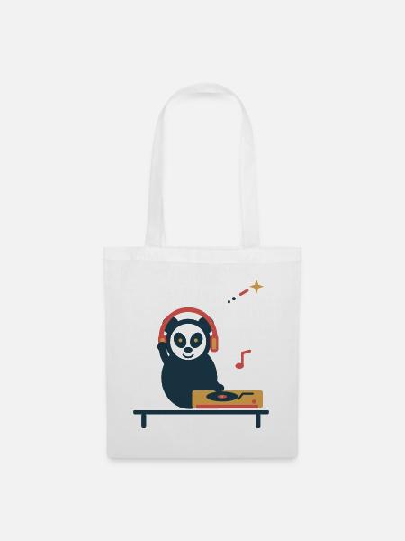 Panda am Plattenspieler – gemütliche Vinylpause - Stoffbeutel - Weiß