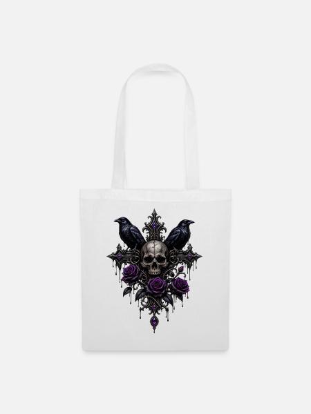 Gothic Totenkopf Rosen - Stoffbeutel - Weiß
