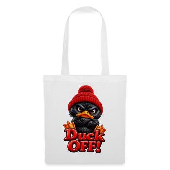 Grimmige Ente mit Mütze Duck Off - Stoffbeutel - Weiß - Vorne