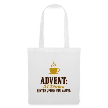 Advent Kaffee 24 Türchen Adventskalender Spruch - Stoffbeutel - Weiß - Vorne