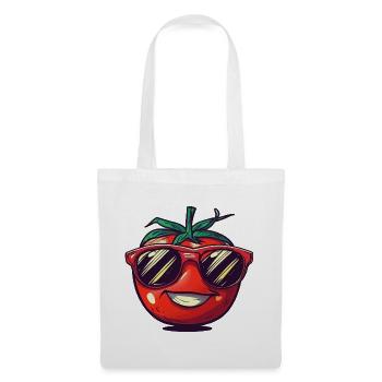 Lachende Tomate mit roter Sonnenbrille - Stoffbeutel - Weiß - Vorne