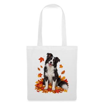 Herbstlicher Border Collie mit Blättern - Stoffbeutel - Weiß - Vorne