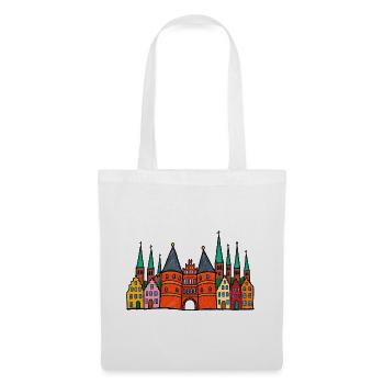 Lübeck Skyline im bunten Wachsmalstil - Stoffbeutel - Weiß - Vorne