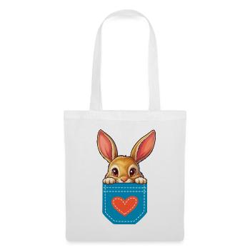 Hase in einer Tasche mit Herz - Stoffbeutel - Weiß - Vorne