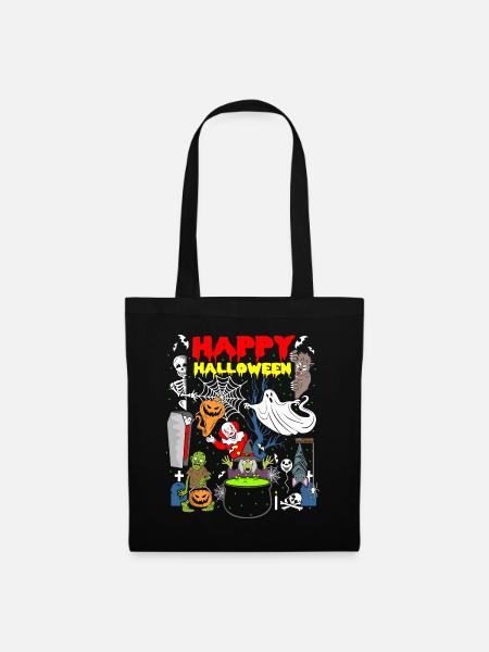 Happy Halloween Geister Hexe Sarg Skelett Zombie - Stoffbeutel - Schwarz