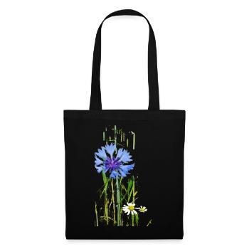 Kornblumen und Gänseblümchen Muster - Stoffbeutel - Schwarz - Vorne