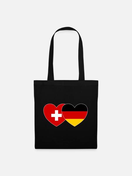 Schweiz Deutschland Flagge Herz - Stoffbeutel - Schwarz