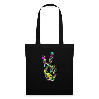 Peace Handzeichen Frieden Friedenssymbol Neon - Stoffbeutel - Schwarz - Vorne