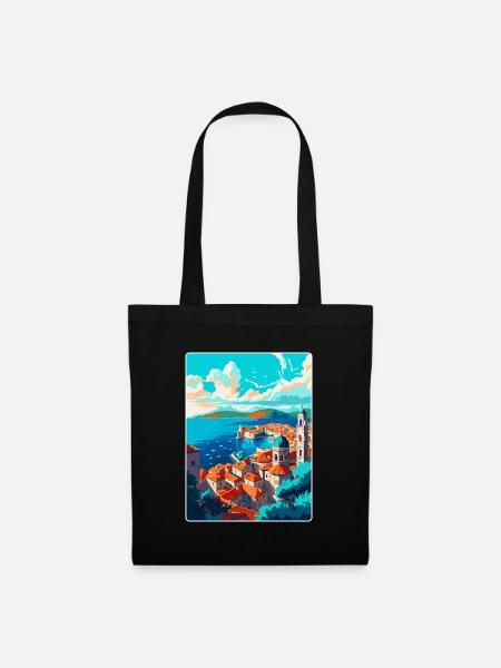 Dubrovnik Kroatien Vintage Reiseplakat Souvenir - Stoffbeutel - Schwarz