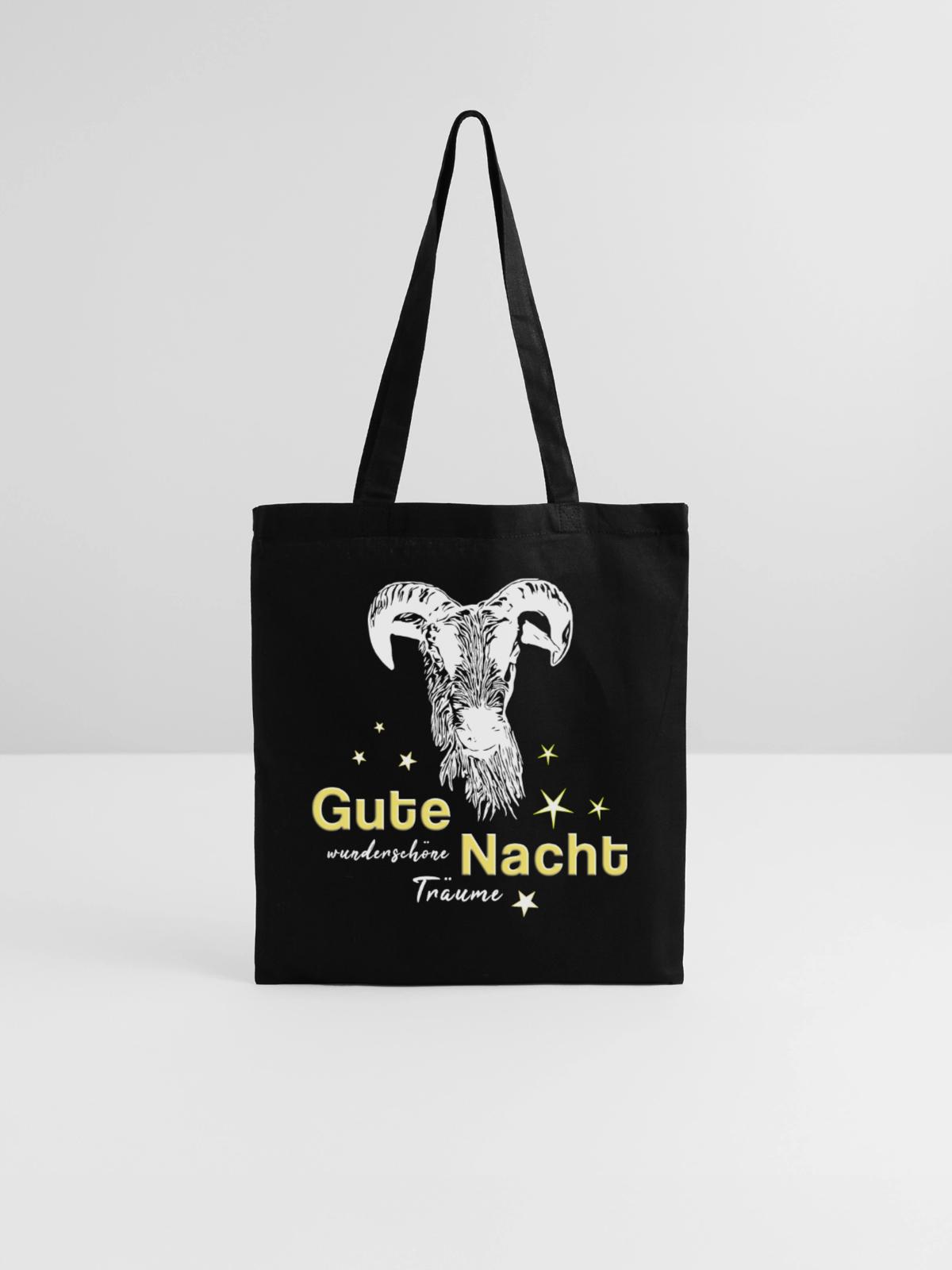 Schaf Schafbock gute Nacht - Stoffbeutel - Schwarz - Vorne