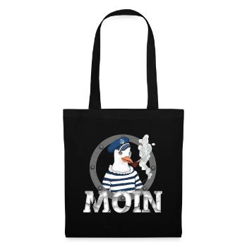 Moin Möwe – Seemann mit Pfeife Nordsee Shirt - Stoffbeutel - Schwarz - Vorne